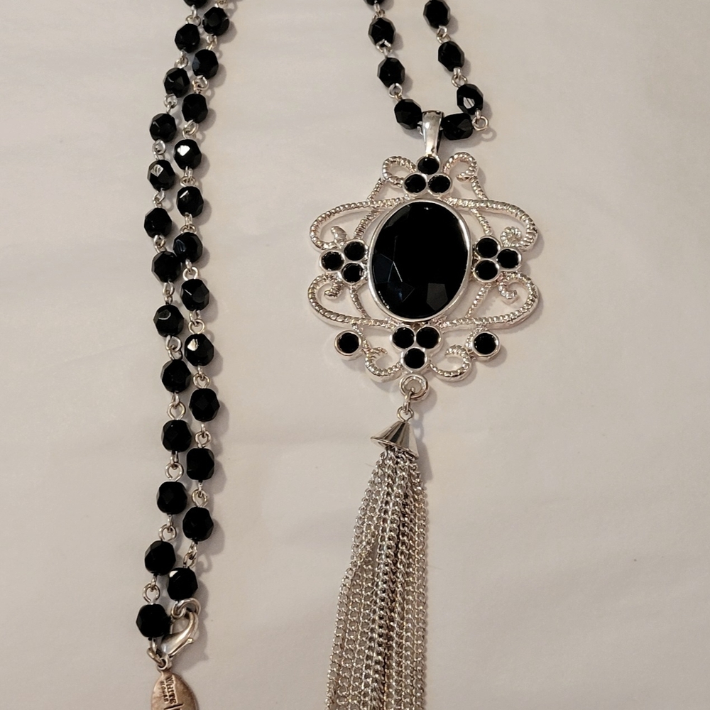 White House Black Market Black and Silver Pendant Necklace